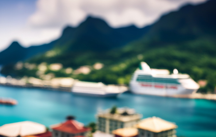An image showcasing the vibrant turquoise waters of St Lucia, adorned with a luxurious cruise liner docked at the picturesque harbor