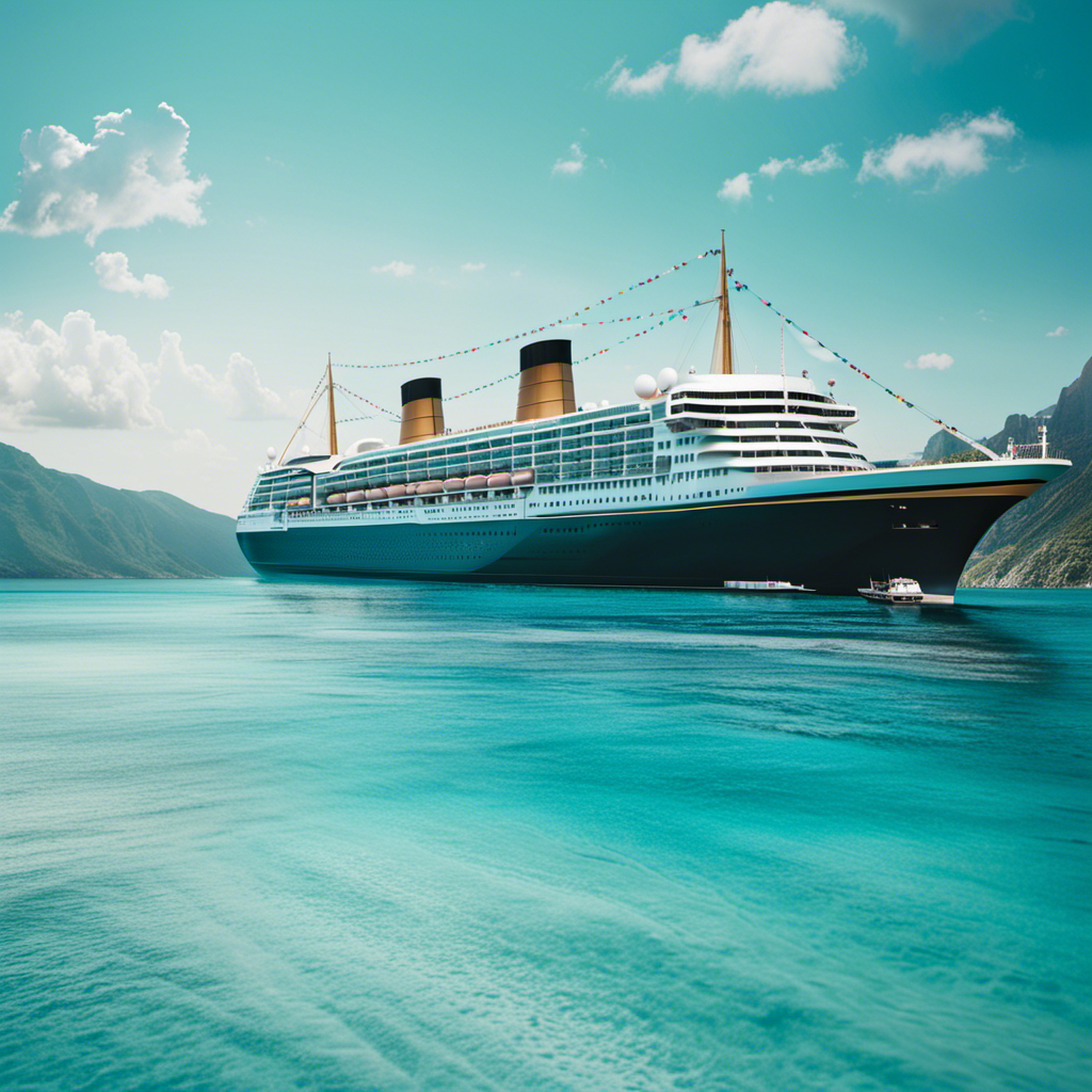 An image showcasing a majestic ocean liner gliding through crystal-clear turquoise waters, with a diverse group of joyful passengers onboard, exuding relaxation and contentment, highlighting the concept of cruising without mandatory vaccinations