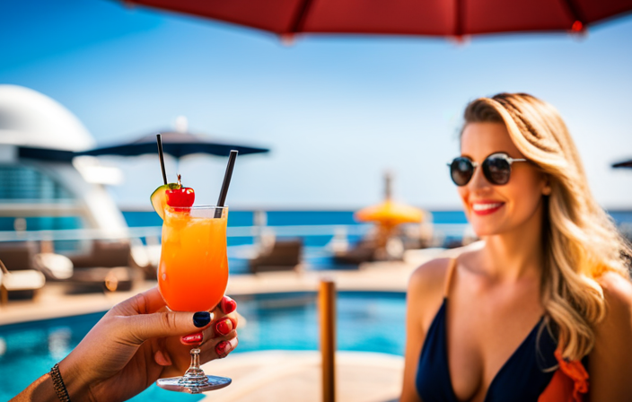 An image showcasing a vibrant poolside scene aboard a Royal Caribbean cruise ship