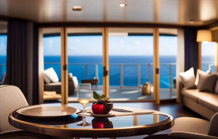 An image that showcases a spacious balcony stateroom on a luxurious cruise ship