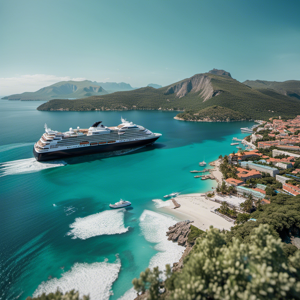 An image that captures the essence of a cruise ship tender: a small, sleek vessel gently bobbing on turquoise waters, waiting to ferry passengers between the ship and picturesque ports, surrounded by stunning coastal landscapes