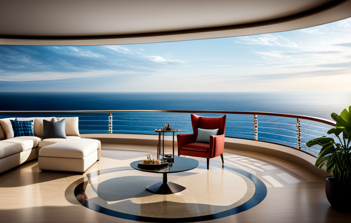 An image showcasing a spacious veranda room on a luxurious cruise ship