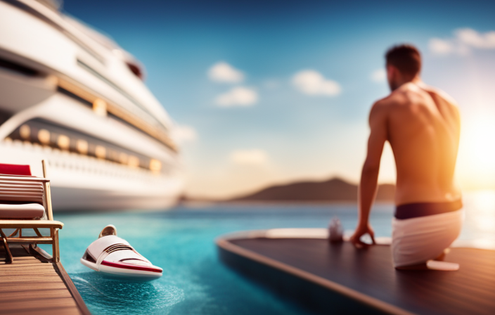 An image showcasing a luxurious cruise ship, sailing in crystal-clear turquoise waters