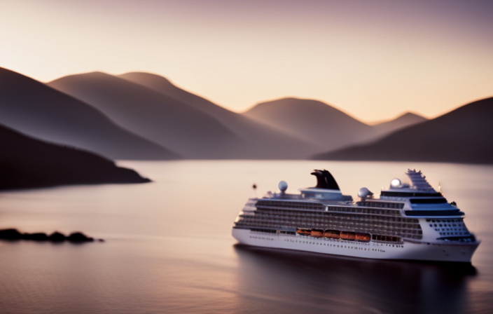 An image depicting a serene Viking Ocean Cruise ship surrounded by untouched landscapes, showcasing the absence of crowded tourist spots, bustling cityscapes, and noisy amusement parks that are not included on this voyage