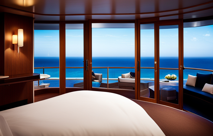 An image showcasing a luxurious balcony room aboard a cruise ship