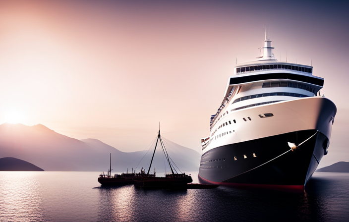 An image capturing the majestic bow of a cruise ship, showcasing its sleek design and towering structure