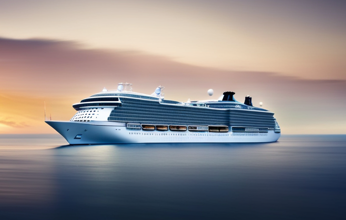 An image showcasing a colossal cruise ship, towering over the ocean waves