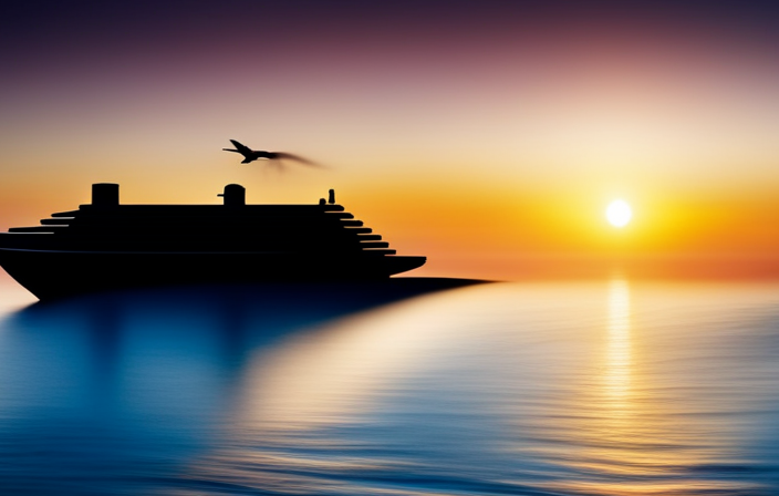 An image that captures the essence of anticipation and revival: a vivid sunrise over a serene ocean, casting a warm glow on the silhouette of a majestic cruise ship, symbolizing the hope for the recovery of cruise stocks