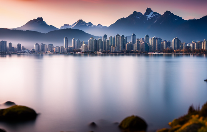 An image showcasing the panoramic skyline of Vancouver, with majestic mountains serving as a backdrop