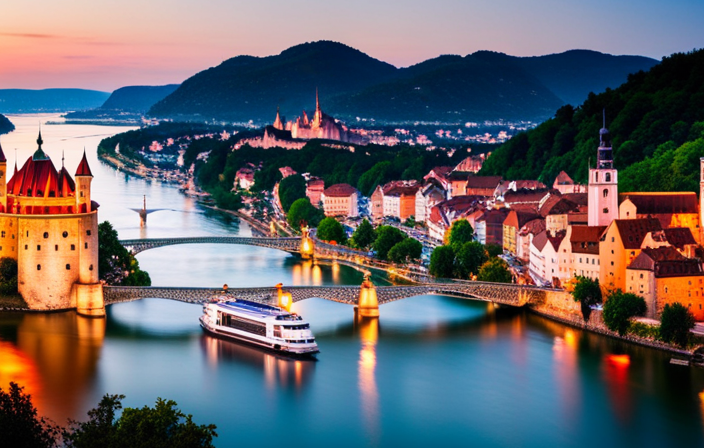 An image showcasing the picturesque Danube River winding through charming European towns, flanked by lush vineyards and medieval castles, inviting readers to embark on a visual journey exploring the best river cruises Europe has to offer