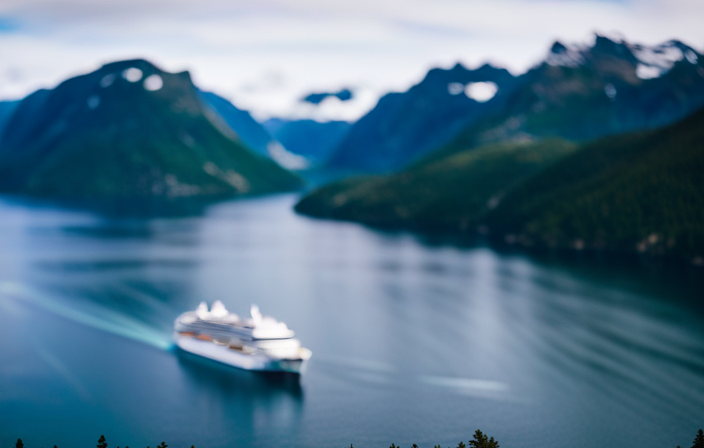 An image showcasing a majestic cruise ship sailing through the pristine Norwegian fjords, surrounded by breathtaking snow-capped mountains, vibrant green forests, and crystal-clear turquoise waters, symbolizing the ownership of Norwegian Cruise Line
