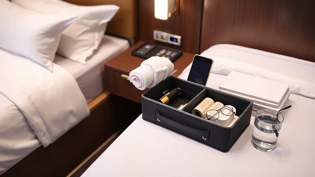 cruise cabin bedside storage