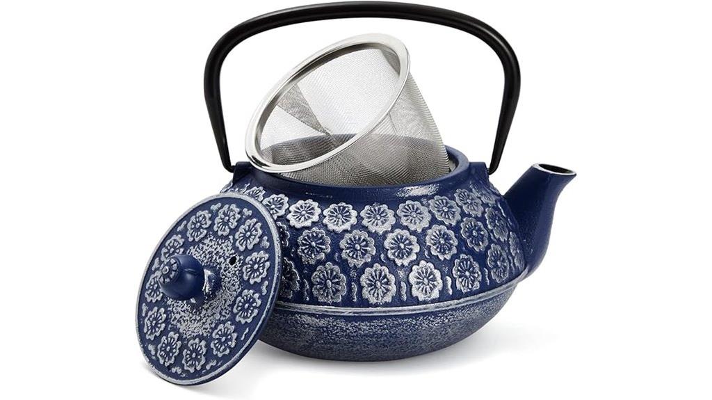 blue 34oz cast iron teapot