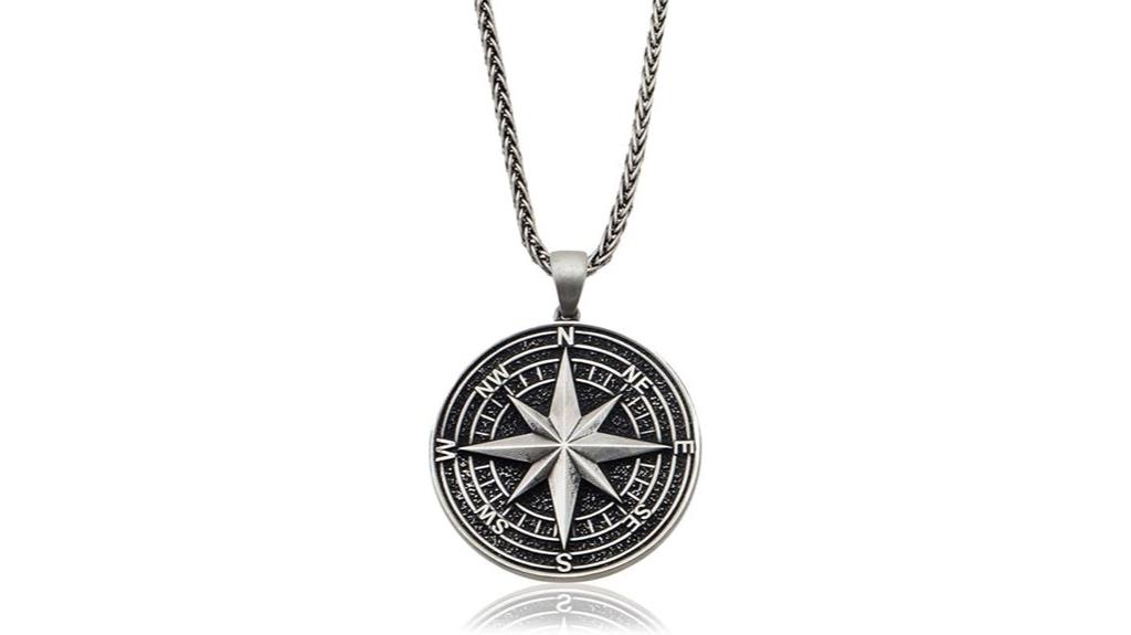 men s silver compass necklace