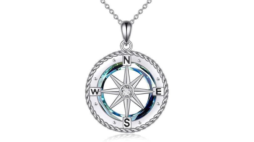 nautical silver compass necklace