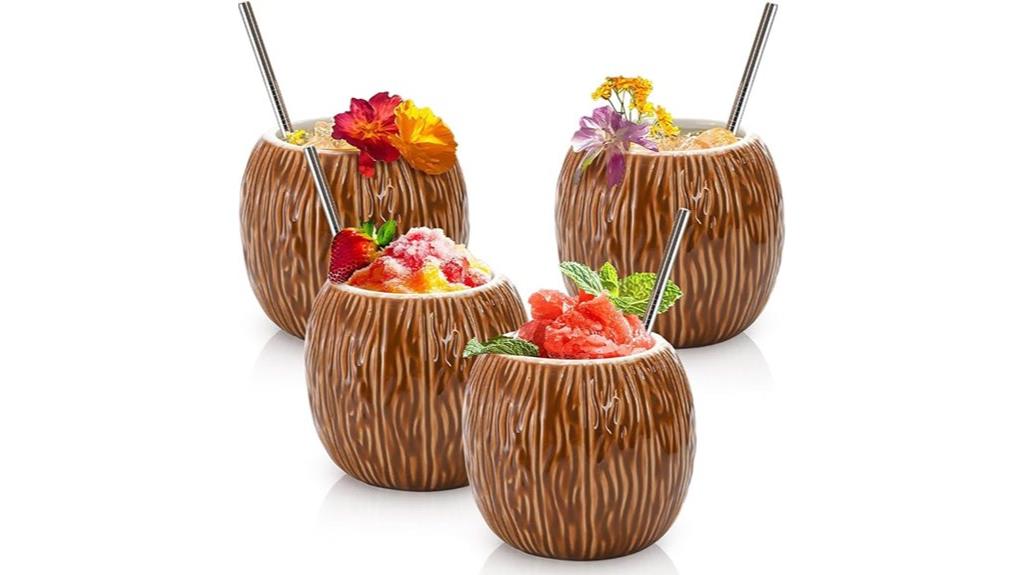 set of four ceramic tiki mugs