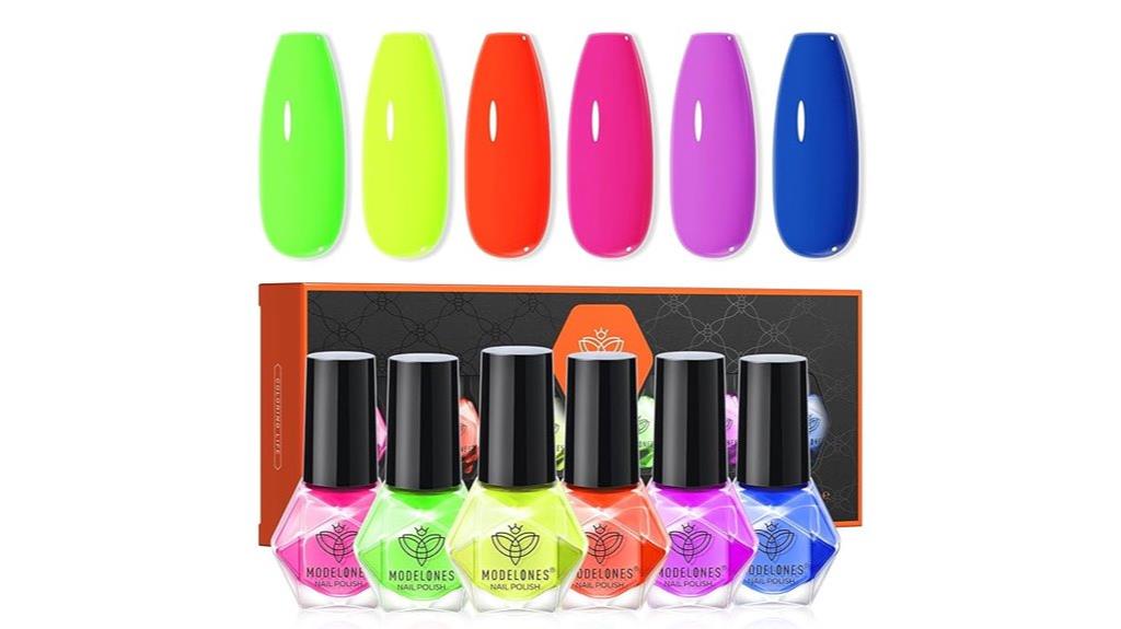 six neon nail polishes