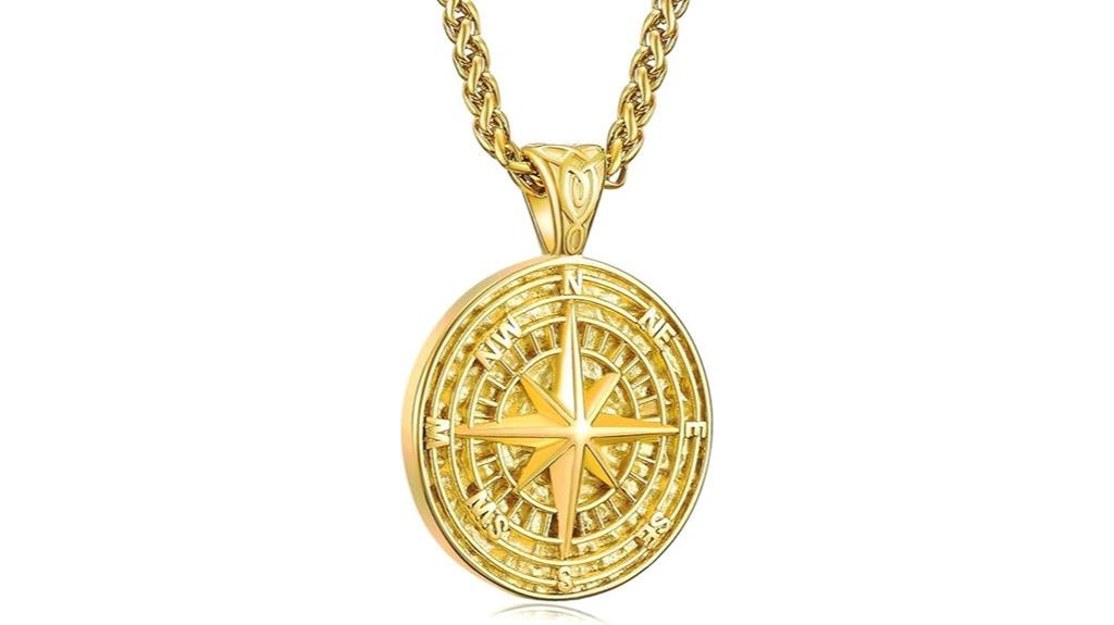 stainless steel compass necklace
