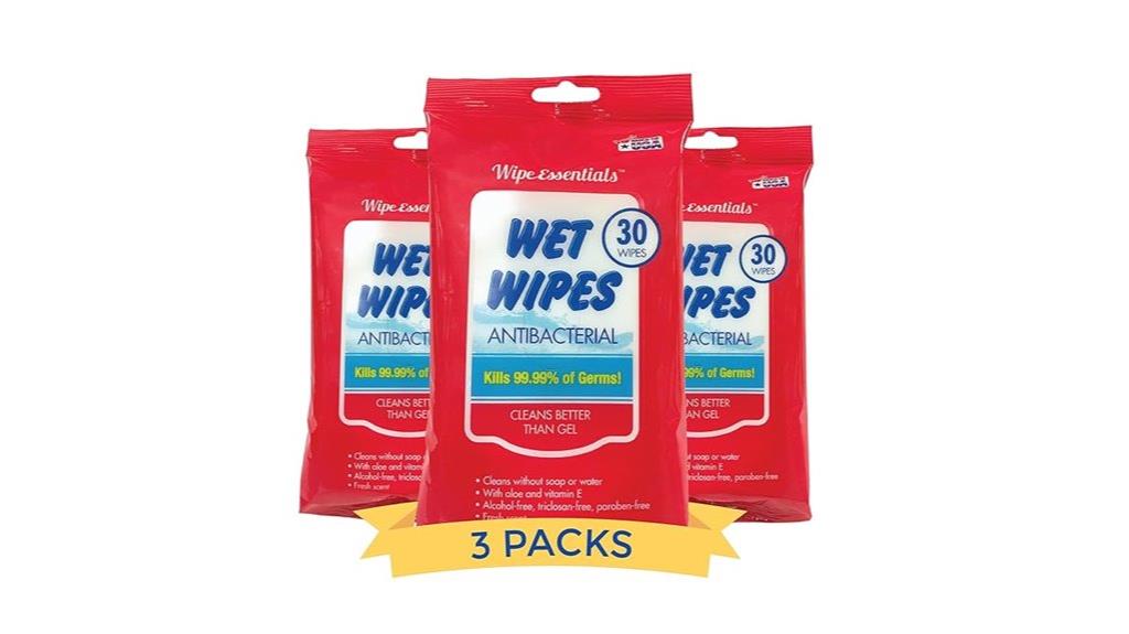 three packs of hand sanitizer wipes