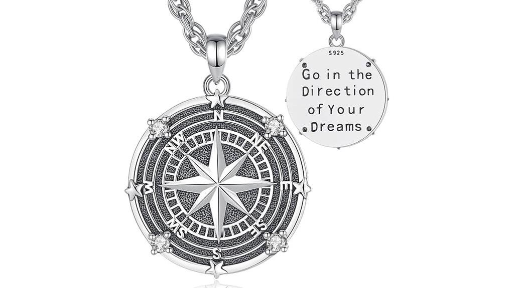 viking compass silver necklace