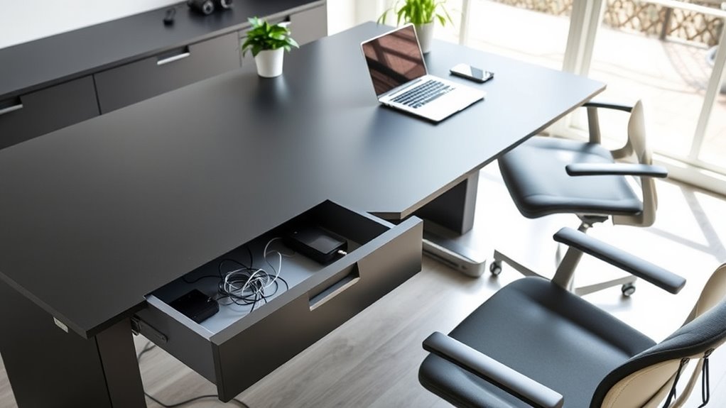 sit stand desks with cable drawers