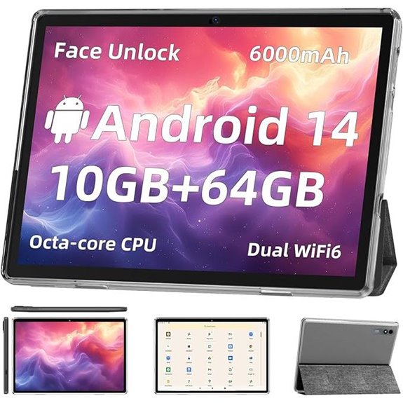 Android 14 Tablet with 10.1 Screen and 512GB Storage