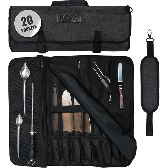 Asaya Chef Knife Roll Bag with 20 Pockets