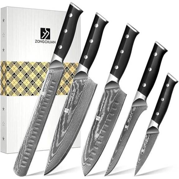 Damascus Chef Knife Set with Black Handles