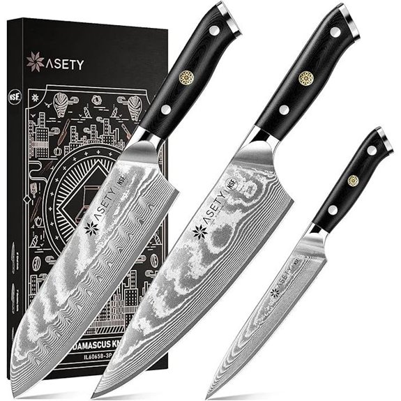 Damascus 3-Piece Kitchen Knife Set with VG10 Steel