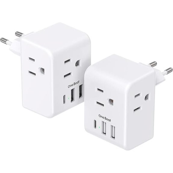 European Travel Plug Adapter 2-Pack with USB Ports
