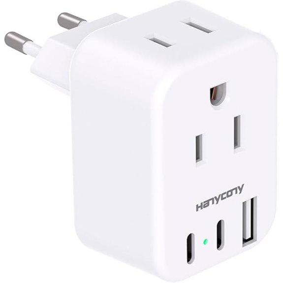 European Travel Plug Adapter with USB-C and USB Ports