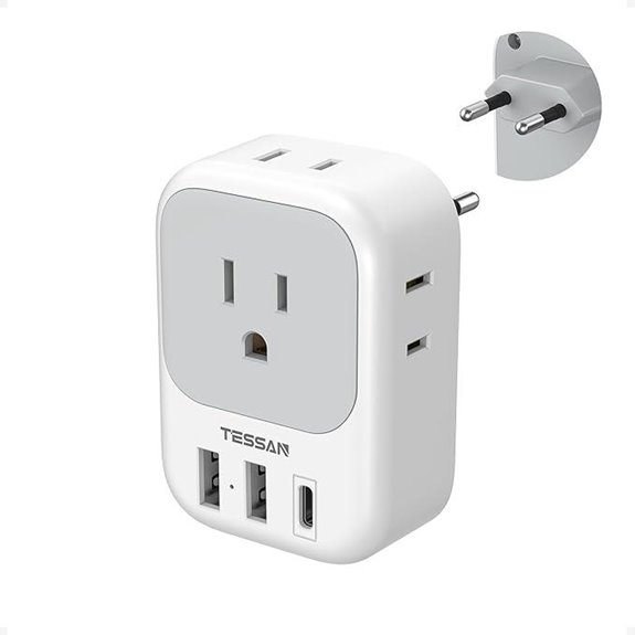 TESSAN European Travel Plug Adapter with USB-C