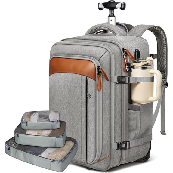 Vancropak Expandable Travel Rolling Backpack with USB