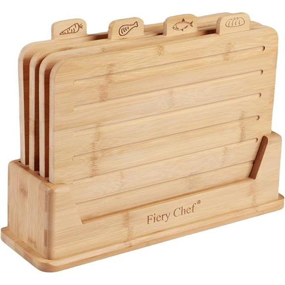Bamboo Cutting Board Set of 4 with Holder