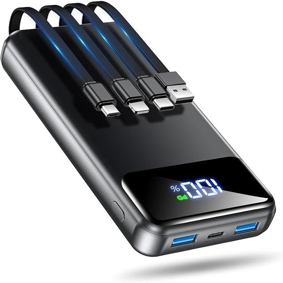 Portable 50000mAh Power Bank with Built-in Cables