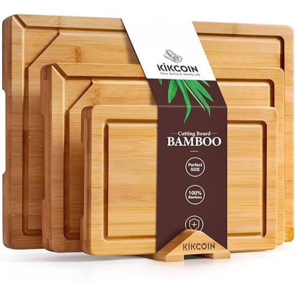 Kikcoin Bamboo Cutting Boards Set with Stand