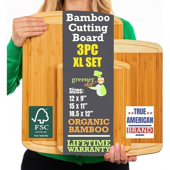 Greener Chef Organic Bamboo Cutting Board Set (3 Pack)