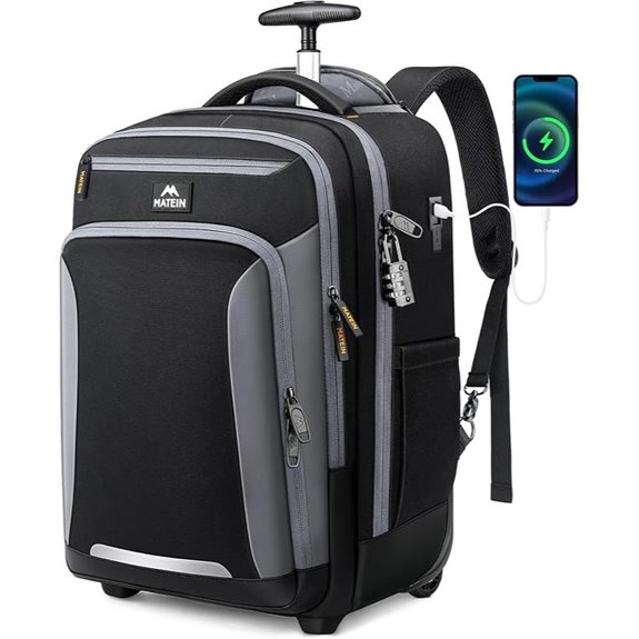 Matein Rolling Backpack with USB Port