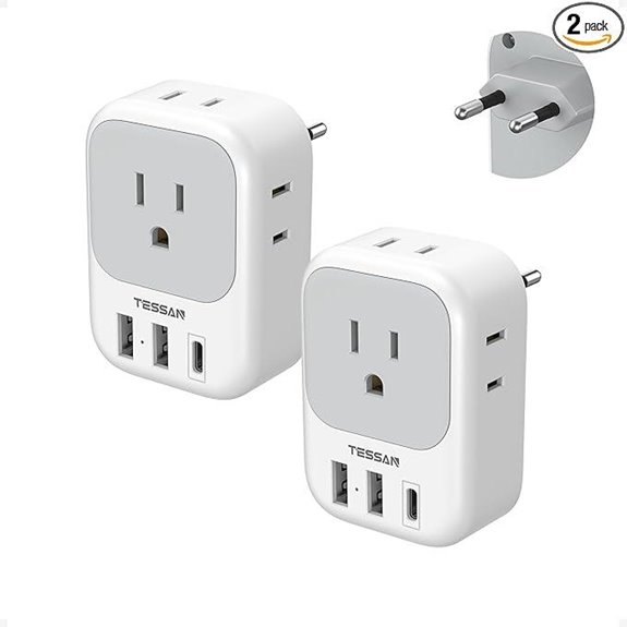 TESSAN 2-Pack European Plug Adapter with USB-C