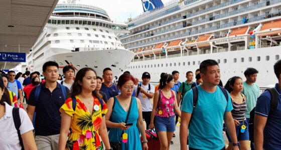 following crowds at port