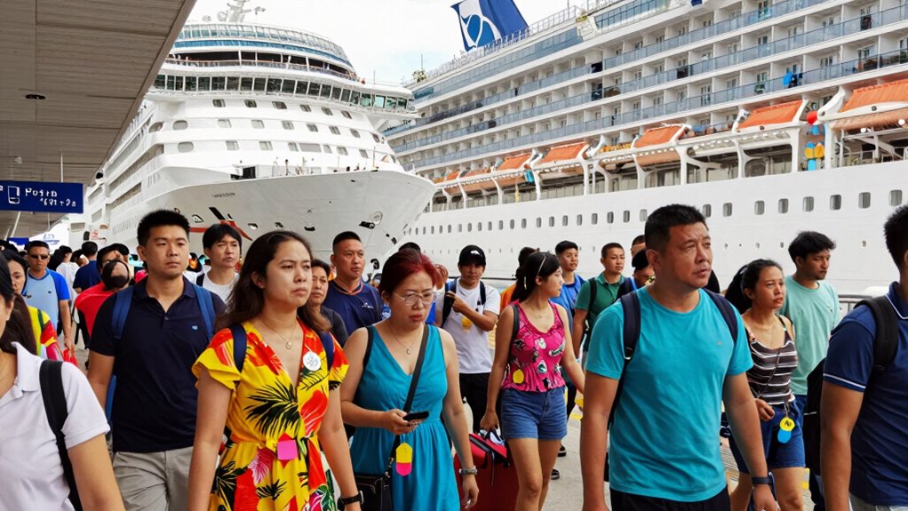 following crowds at port
