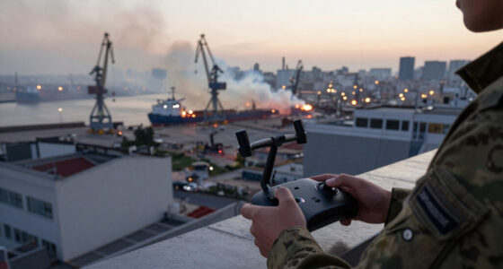 Ukrainian Drone Attack On Russian Port City Kills Four. Fire Reported At Port.