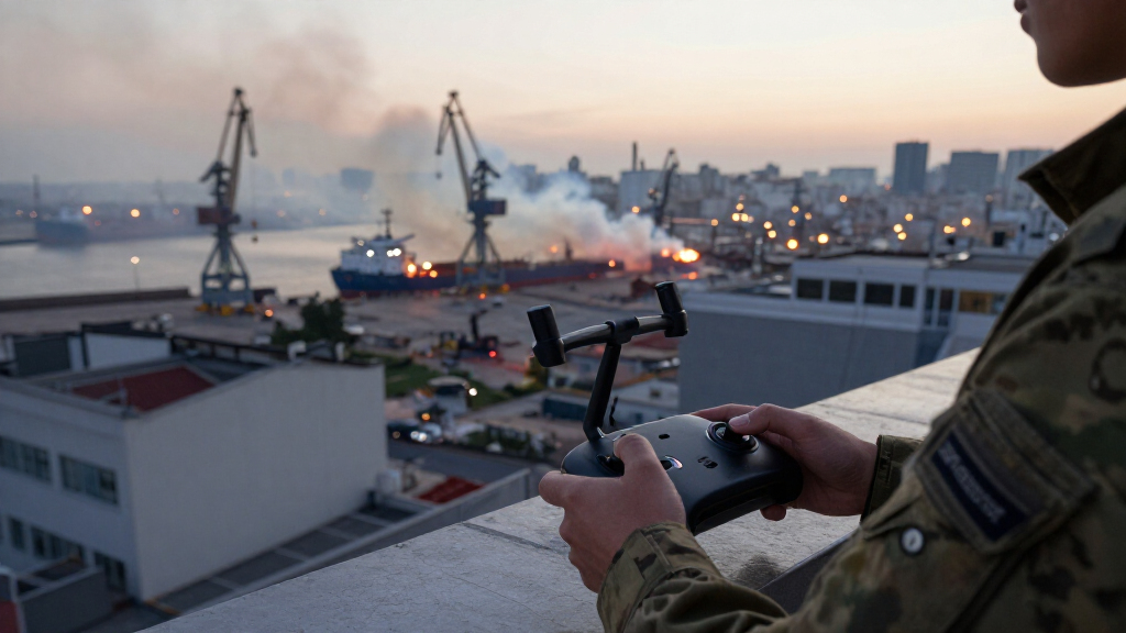 Ukrainian Drone Attack On Russian Port City Kills Four. Fire Reported At Port.